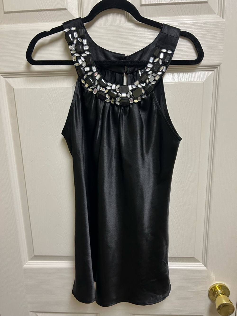 Black Jeweled-Neck Satin Women's top